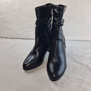 French Connection Schrunch Boots Womens PU Leather Black Scrunch Block Heel Sz 8